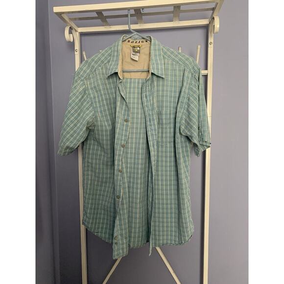 The North Face A5 Series Short Sleeve Button Shirt Mens Blue Plaid Cotton LG - Picture 5 of 7